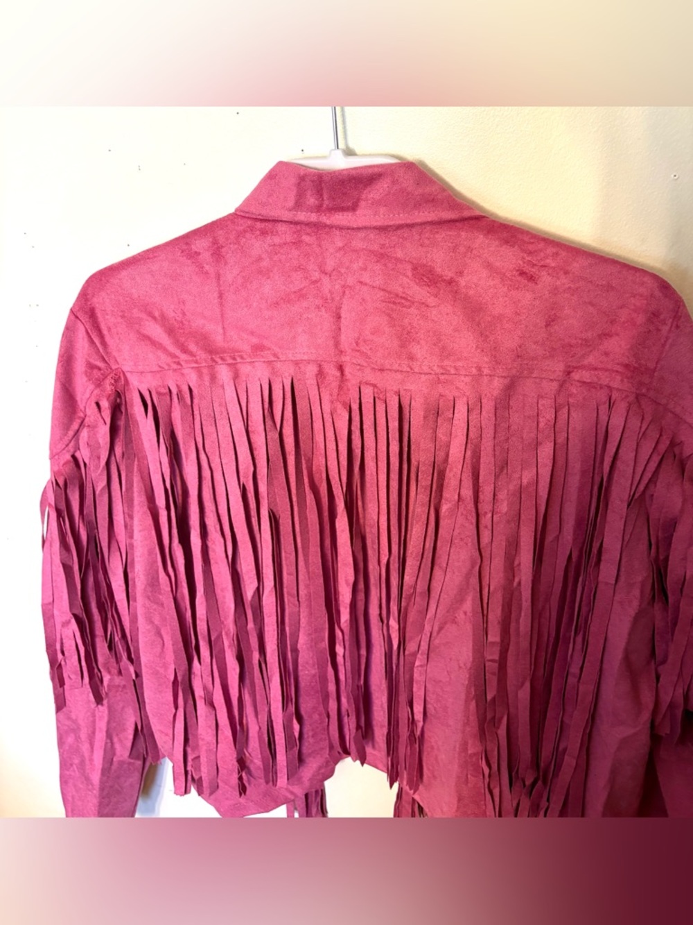 🆕Pink Fringe Faux Suede Crop Jacket - Women's Fashion Jacket. Size XXL. NWT. - Picture 8 of 9
